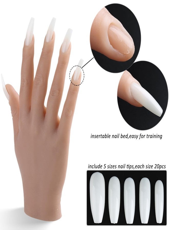 Fcozpjk Silicone Practice Hand for Acrylic Nails, Soft Flexible Fake Hand Practice Nail Acrylic Technician Fake Nail Mannequin Hand with 100PCS False Nail Tips, Nail Art Beginner Kit Training Tools - Image 4